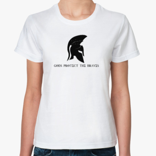 Классическая футболка с принтом Gods protect the braves