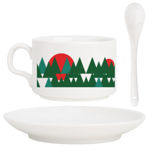 Кофейный набор с принтом Красное солнце тайги