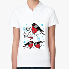 Женская рубашка поло (печать) Снегири