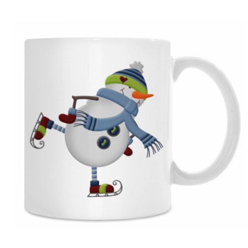 Кружка с принтом Снеговик на коньках