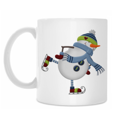 Кружка с принтом Снеговик на коньках