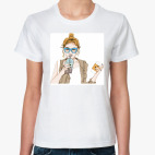 Нарисованная девушка с кофе