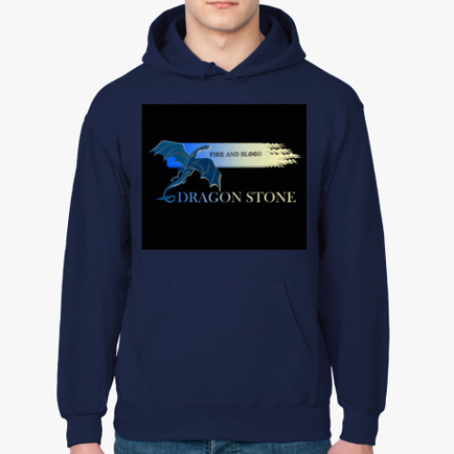 Толстовка худи с принтом Синий дракон. Драконий камень.