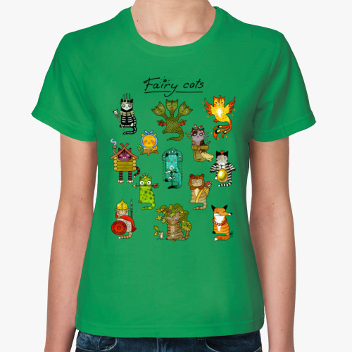 Женская футболка с принтом Коты фантастические прикольные