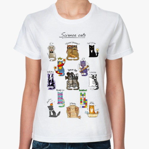 Классическая футболка с принтом История открытий в котиках