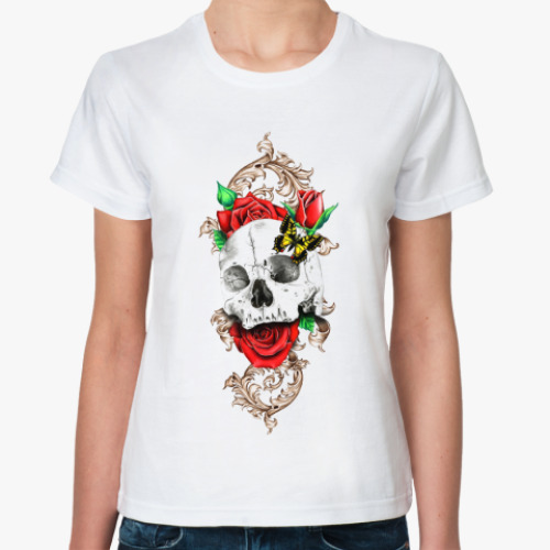 Классическая футболка с принтом Skull&Roses
