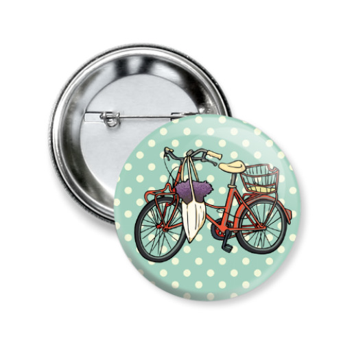 Значок 50мм с принтом Винтажный велосипед с цветами