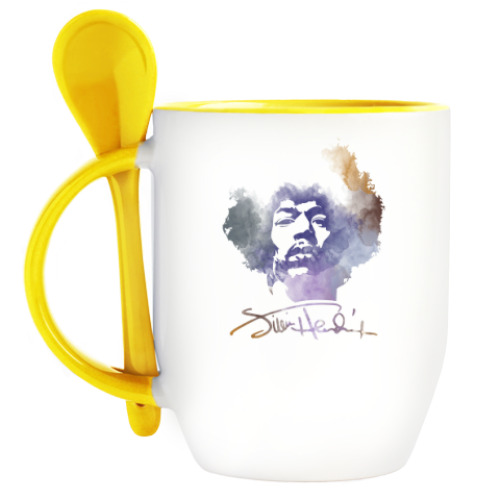 Кружка с ложкой с принтом  Jimi Hendrix - Джими Хендрикс