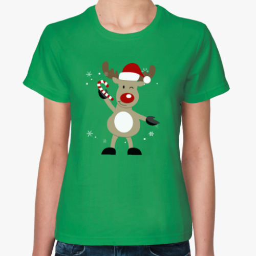 Женская футболка с принтом Олененок с конфетой