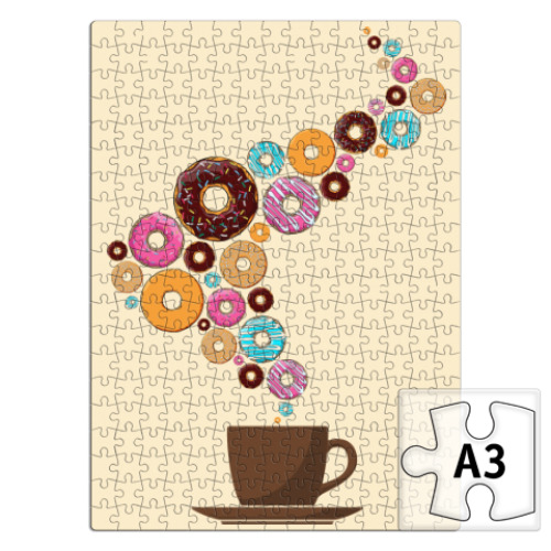 Пазл с принтом Кофе с пончиками