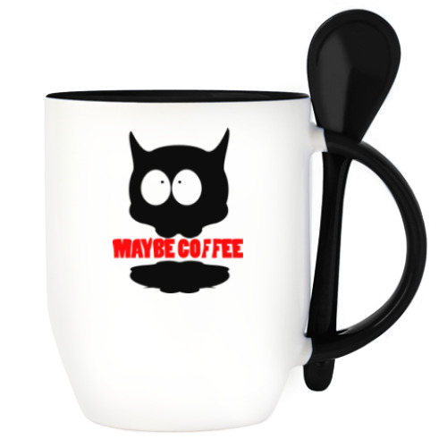 Кружка с ложкой с принтом Cat  'i need coffee'