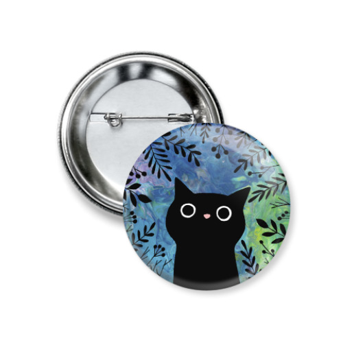 Значок 37мм с принтом Черный кот
