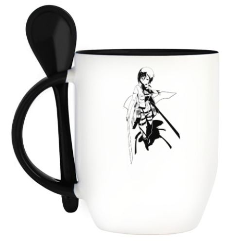 Кружка с ложкой с принтом Mikasa