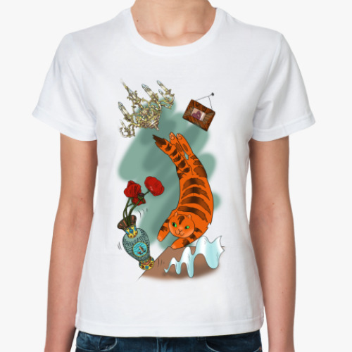 Классическая футболка с принтом Рыжий кот шалун