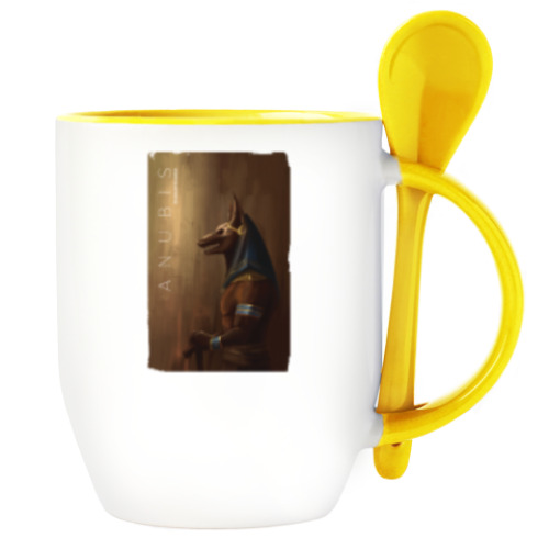 Кружка с ложкой с принтом АНУБИС (рисунок)