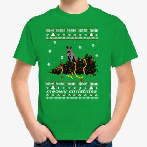 Детская футболка с принтом Новогодний свитер с котом