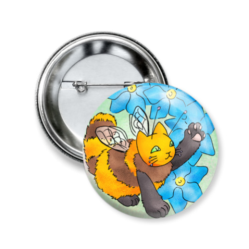 Значок 50мм с принтом Пчёлокот - дай четыре!