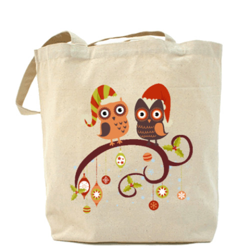 Сумка шоппер с принтом Две совы зимой