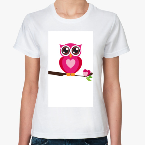 Классическая футболка с принтом Сова-Валентинка