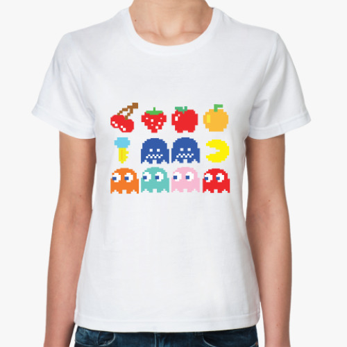 Классическая футболка с принтом Pac-Man / PacMan / ПакМан