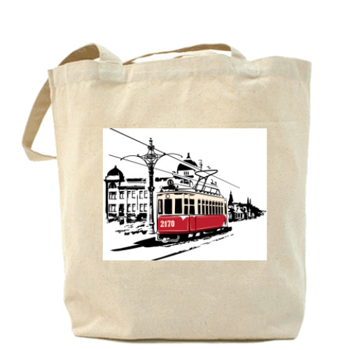 Сумка шоппер с принтом  трамвай