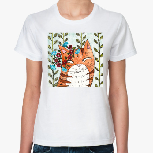 Классическая футболка с принтом Весенний кот