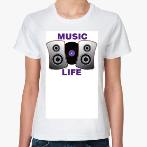 Классическая футболка с принтом  Music Life