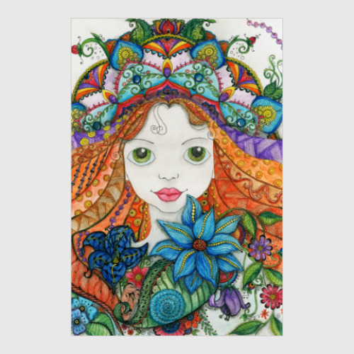 Постер с принтом Девочка и цветы