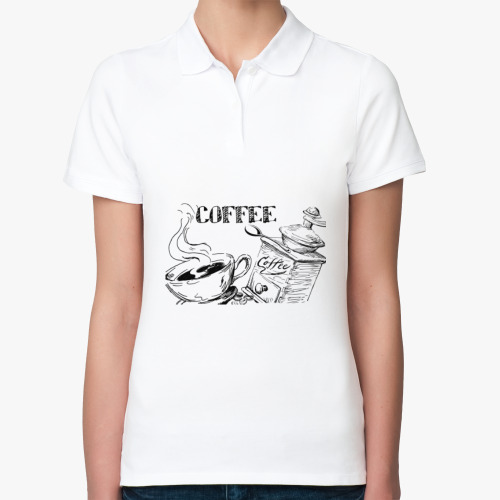 Женская рубашка поло (печать) с принтом coffeelove
