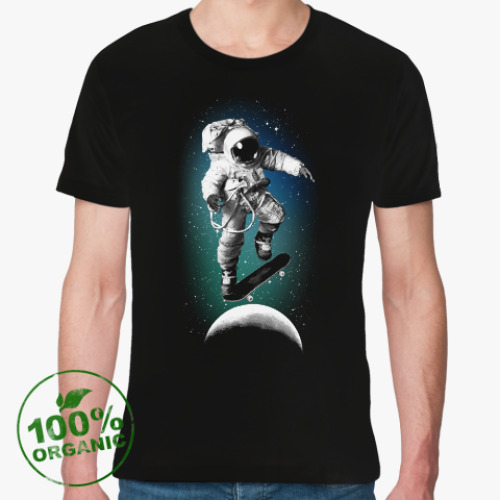 Футболка из органик-хлопка с принтом Astronaut on skateboard