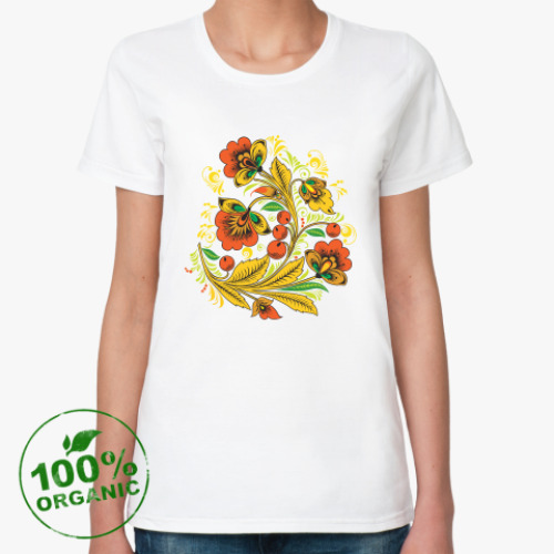 Женская футболка из органик-хлопка с принтом Хохлома