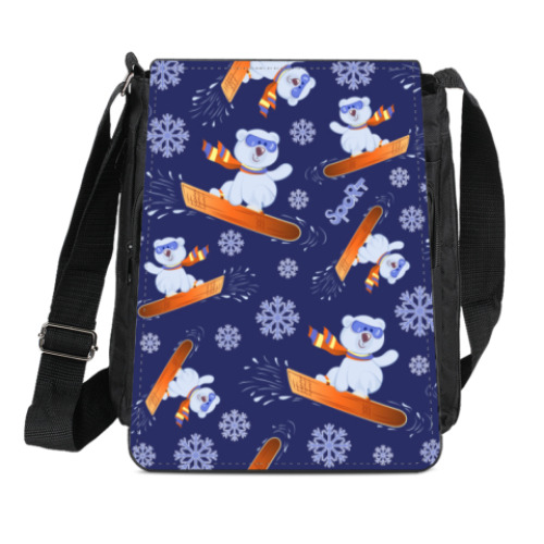 Сумка-планшет с принтом медвежонок на сноуборде