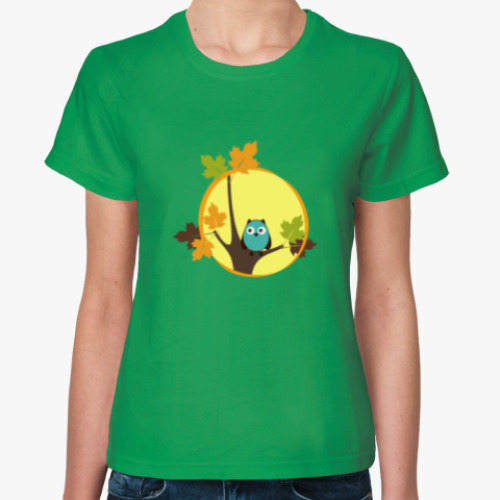 Женская футболка с принтом Сова, полная луна
