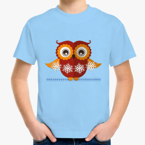 Детская футболка с принтом Сова со снежинками