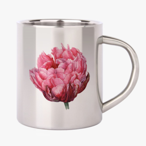 Кружка металлическая с принтом Цветок тюльпан акварель