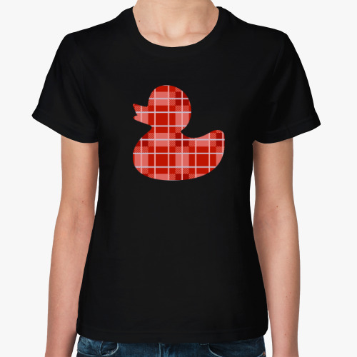 Женская футболка с принтом Уточка для ванной в шотландскую клетку