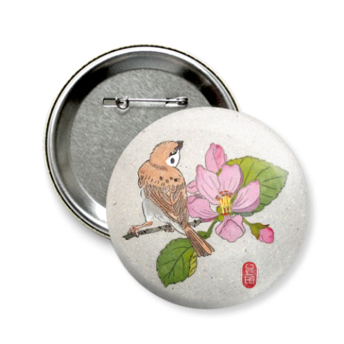 Значок 58мм с принтом Воробей