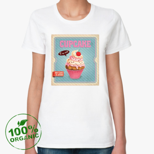 Женская футболка из органик-хлопка с принтом Пироженое Cupcake