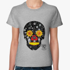 Классическая женская футболка веселый череп хохлома