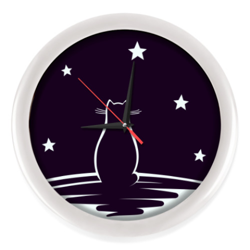 Настенные часы с принтом Кот и звезды