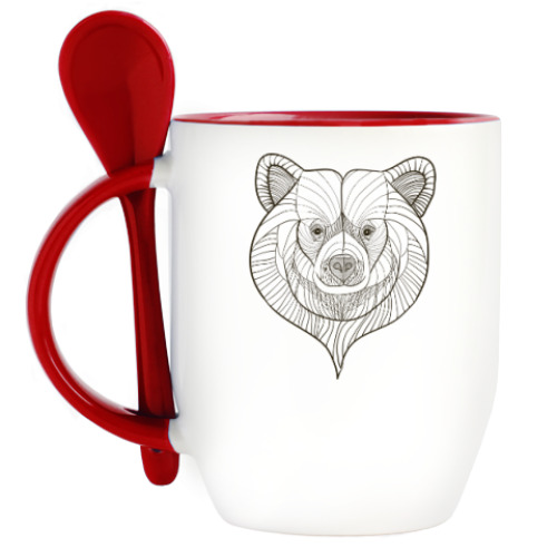 Кружка с ложкой с принтом Голова медведя