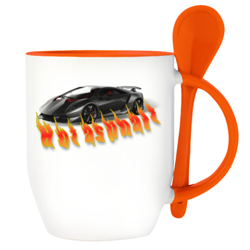 Кружка с ложкой с принтом Hot asphalt