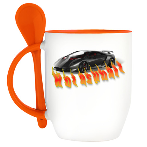 Кружка с ложкой с принтом Hot asphalt