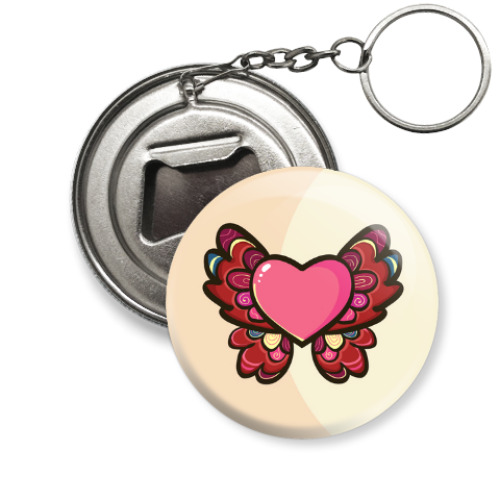 Брелок-открывашка с принтом Сердце-бабочка