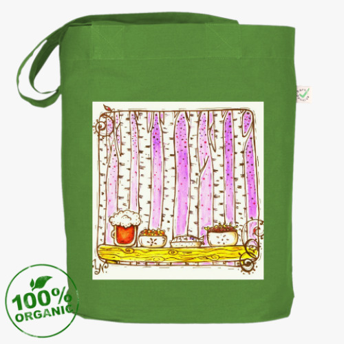 Сумка шоппер с принтом Березы на фиолетовом