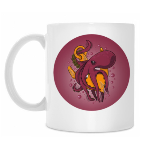 Кружка с принтом Морское чудовище осьминог обвивший якорь под водой