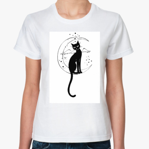 Классическая футболка с принтом Кот и месяц