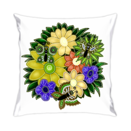 Подушка с принтом Контрастный букет с черепушками