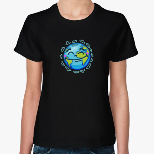 Женская футболка с принтом Не смотря на тучки, я все равно счастилва