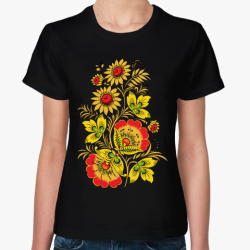 Женская футболка с принтом Русская роспись